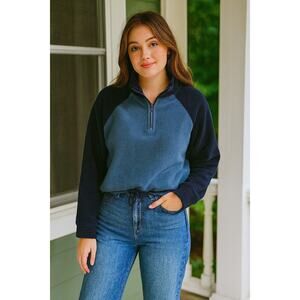 Y2K American Eagle Fleece Quarter Zip Sweatshirt Medium Blue Cozy Vintage Retro